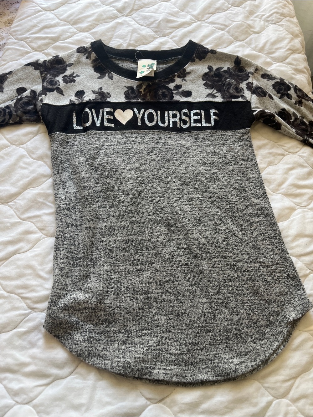 Lily Bleu Grey & Black 'Love Yourself' Long Sleeve Tee